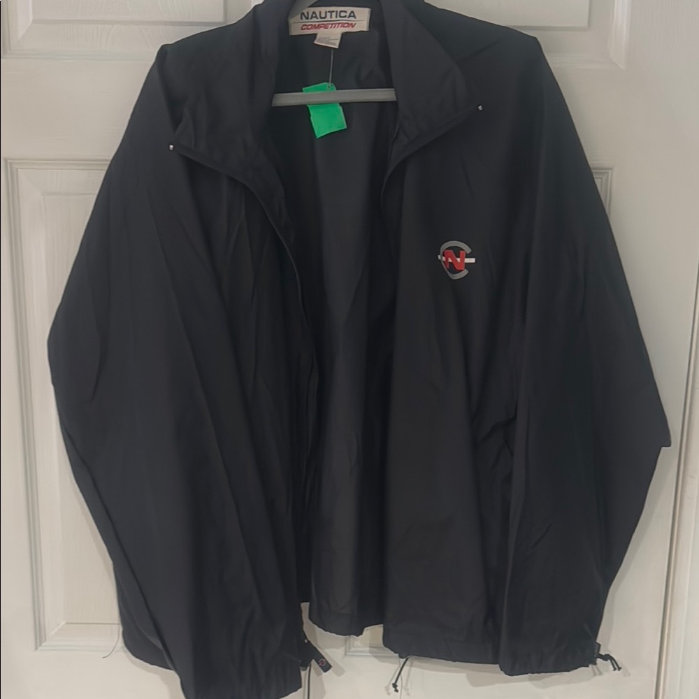 Nautica Black Windbreaker Jacket with Standard Collar and Relaxed Fit
